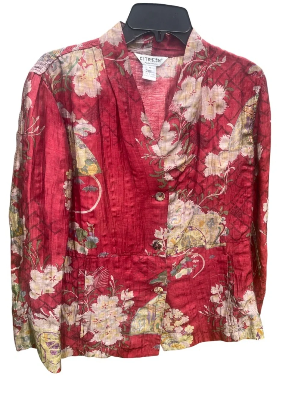 Citron Women's Rich Ted/Burgundy Floral top/Jacket, Career, Parties, M